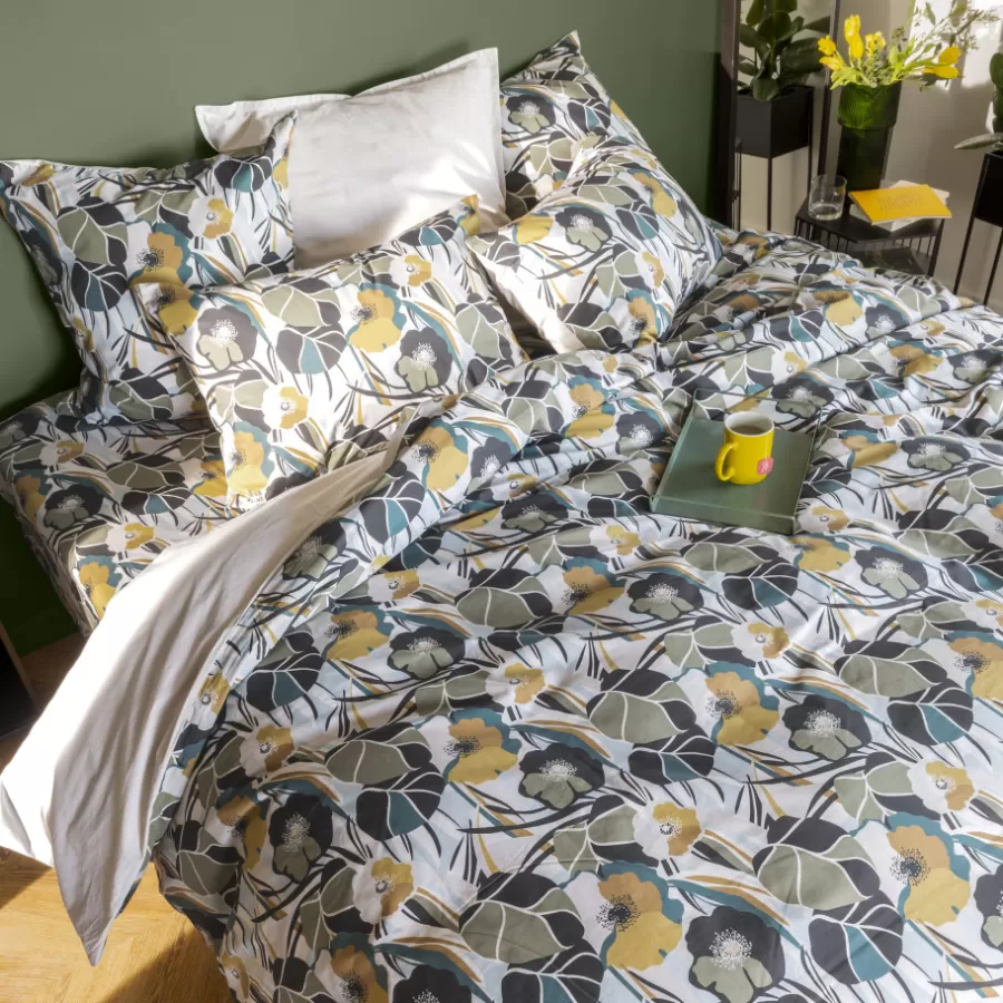Carré Blanc Taies D’oreiller | Taie d'oreiller carrée percale de coton Neo ficelle floral