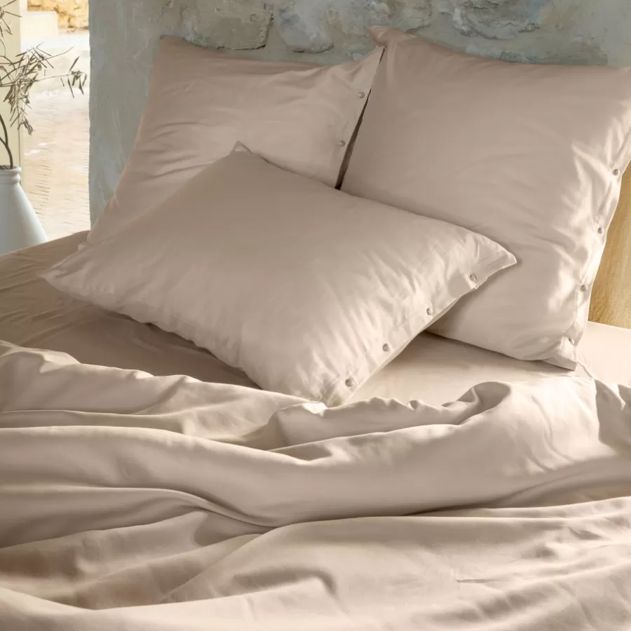 Carré Blanc Coffrets Cadeaux | Taies D’oreiller | Taie d'oreiller carrée satin de coton lavé bio Quartz dune