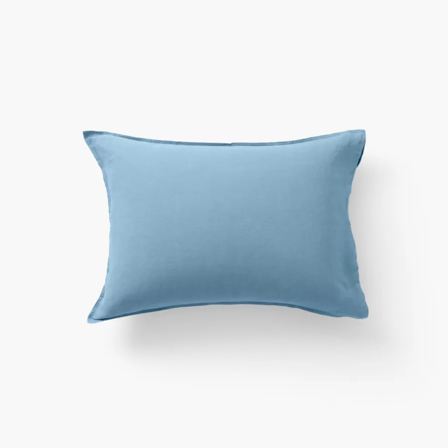 Carré Blanc Taies D’oreiller | Taie d'oreiller rectangulaire lin et coton lavé Songe bleu baltique