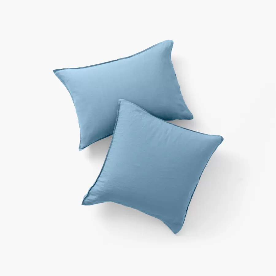 Carré Blanc Taies D’oreiller | Taie d'oreiller rectangulaire lin et coton lavé Songe bleu baltique