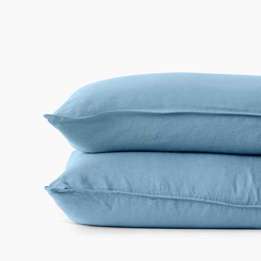 Carré Blanc Taies D’oreiller | Taie d'oreiller rectangulaire lin et coton lavé Songe bleu baltique