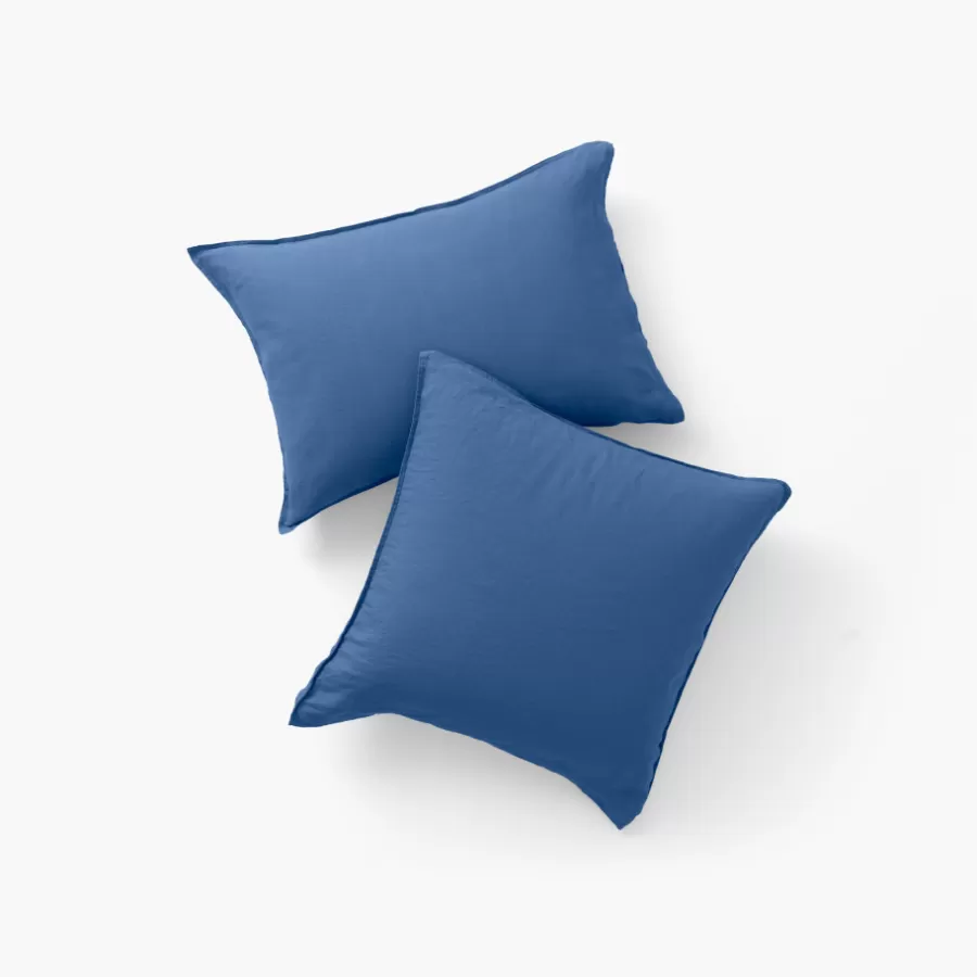 Carré Blanc Taies D’oreiller | Taie d'oreiller rectangulaire lin et coton lavé Songe bleu de chine