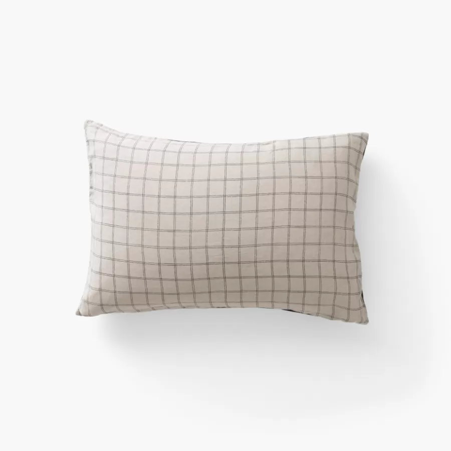 Carré Blanc Taies D’oreiller | Taie d'oreiller rectangulaire lin et coton lavé Songe charbon carreaux