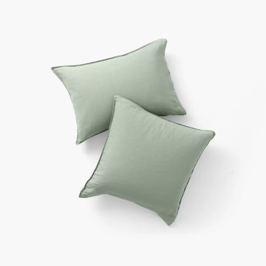 Carré Blanc Taies D’oreiller | Taie d'oreiller rectangulaire lin et coton lavé Songe Eucalyptus