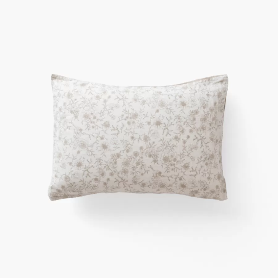 Carré Blanc Taies D’oreiller | Taie d'oreiller rectangulaire lin et coton lavé Songe grège floral