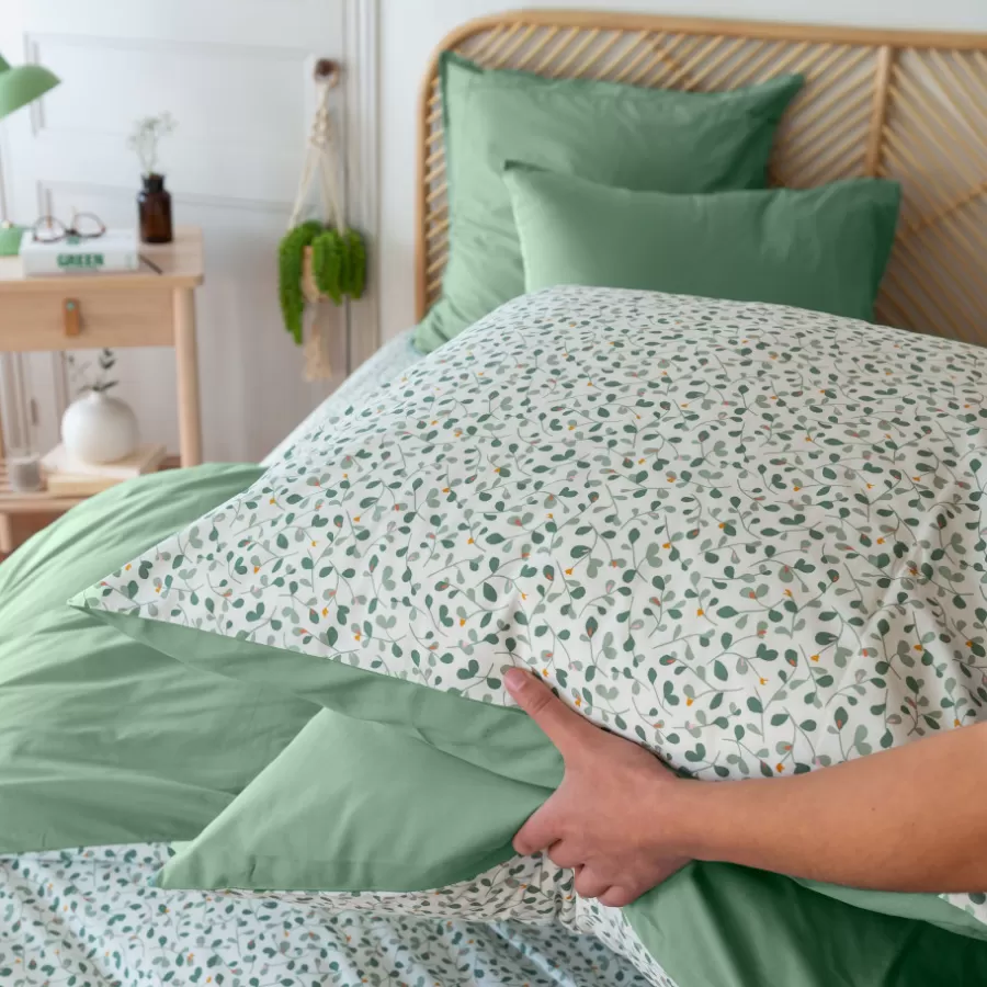 Carré Blanc Taies D’oreiller | Taie d'oreiller rectangulaire percale de coton Neo thym végétal