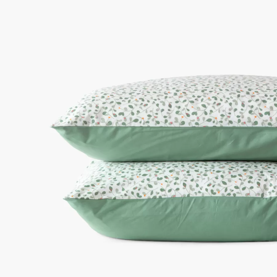 Carré Blanc Taies D’oreiller | Taie d'oreiller rectangulaire percale de coton Neo thym végétal