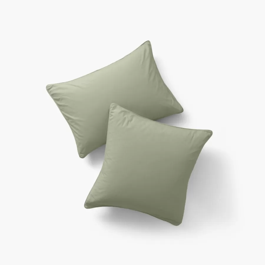 Carré Blanc Taies D’oreiller | Taie d'oreiller rectangulaire pur coton lavé biologique Souffle sauge