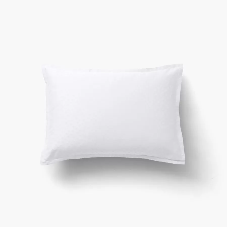 Carré Blanc Taies D’oreiller | Taie d'oreiller rectangulaire satin de coton jacquard pois et rayures Prestige blanc
