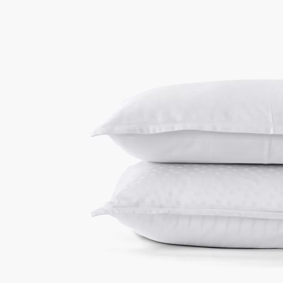 Carré Blanc Taies D’oreiller | Taie d'oreiller rectangulaire satin de coton jacquard pois et rayures Prestige blanc