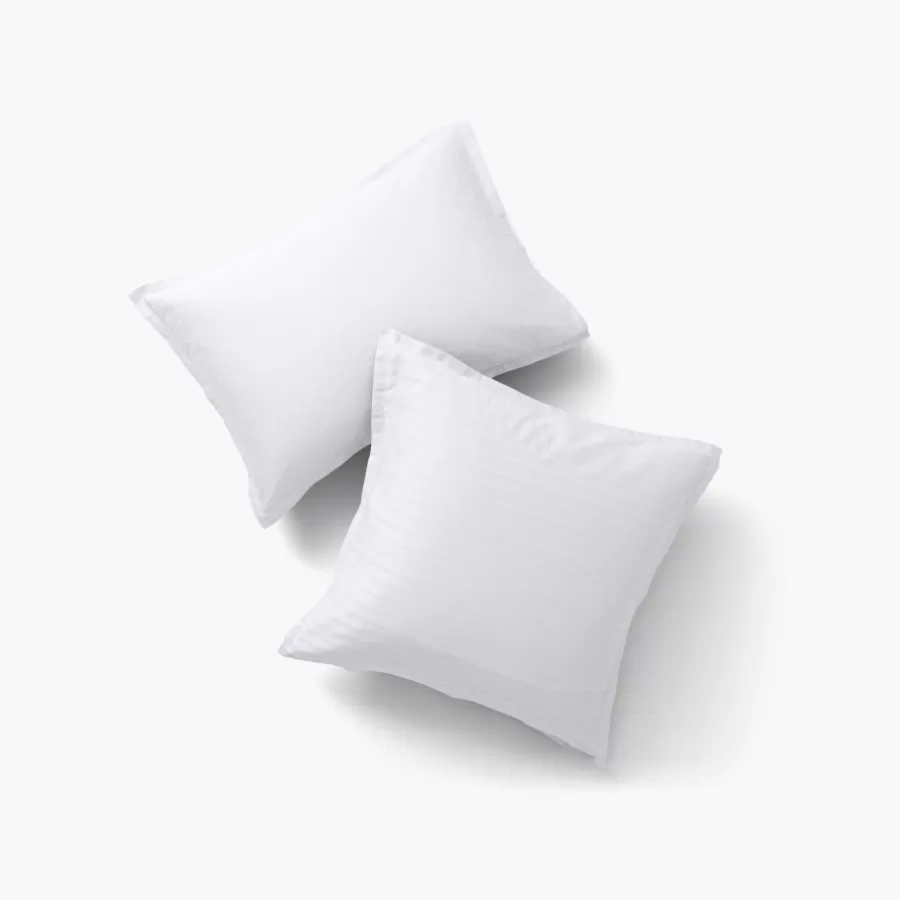 Carré Blanc Taies D’oreiller | Taie d'oreiller rectangulaire satin de coton jacquard pois et rayures Prestige blanc