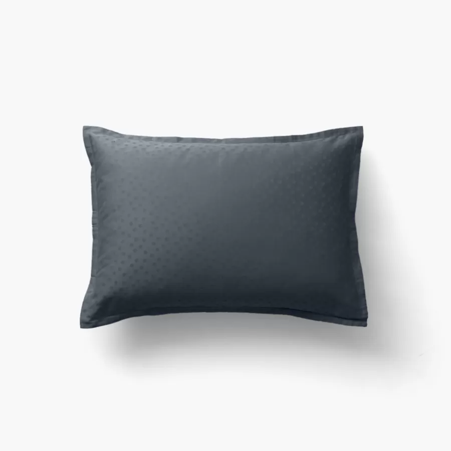 Carré Blanc Taies D’oreiller | Taie d'oreiller rectangulaire satin de coton jacquard pois et rayures Prestige bleu nuit