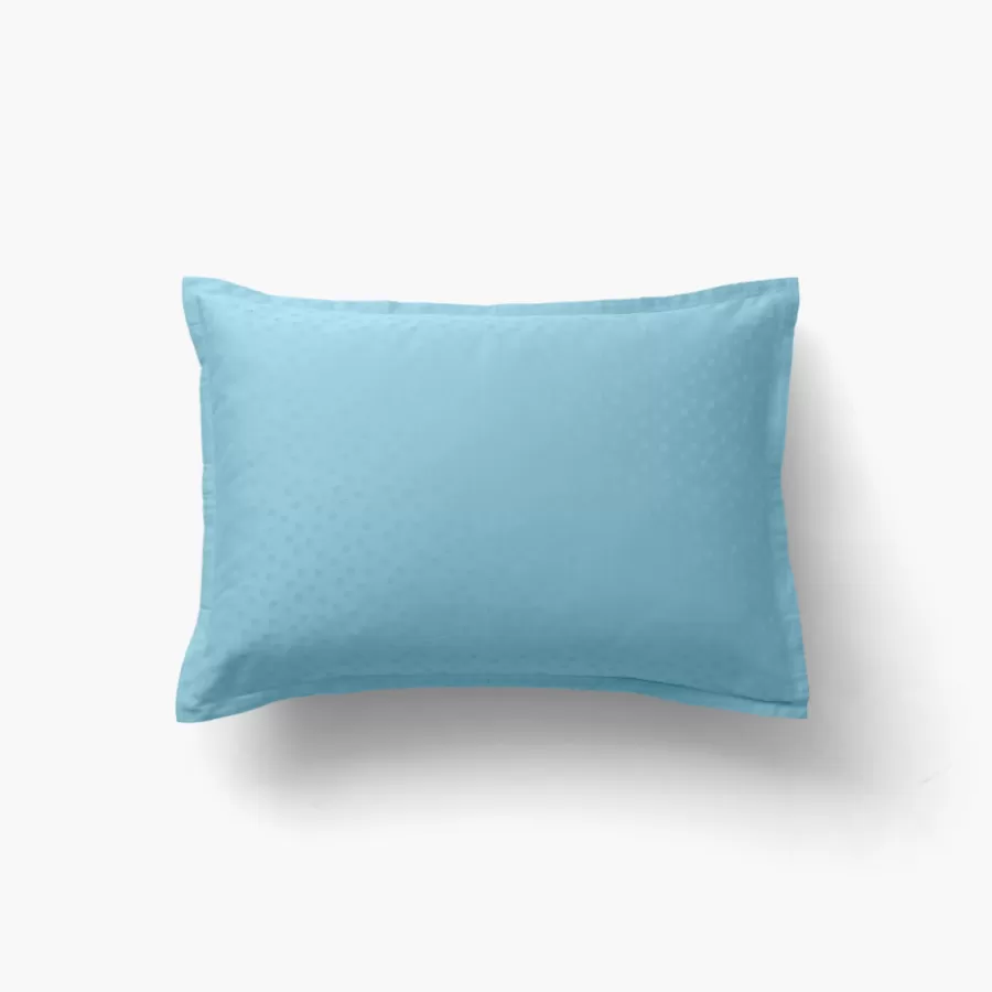 Carré Blanc Taies D’oreiller | Taie d'oreiller rectangulaire satin de coton jacquard pois et rayures Prestige glacier