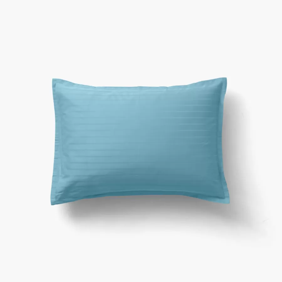 Carré Blanc Taies D’oreiller | Taie d'oreiller rectangulaire satin de coton jacquard pois et rayures Prestige glacier