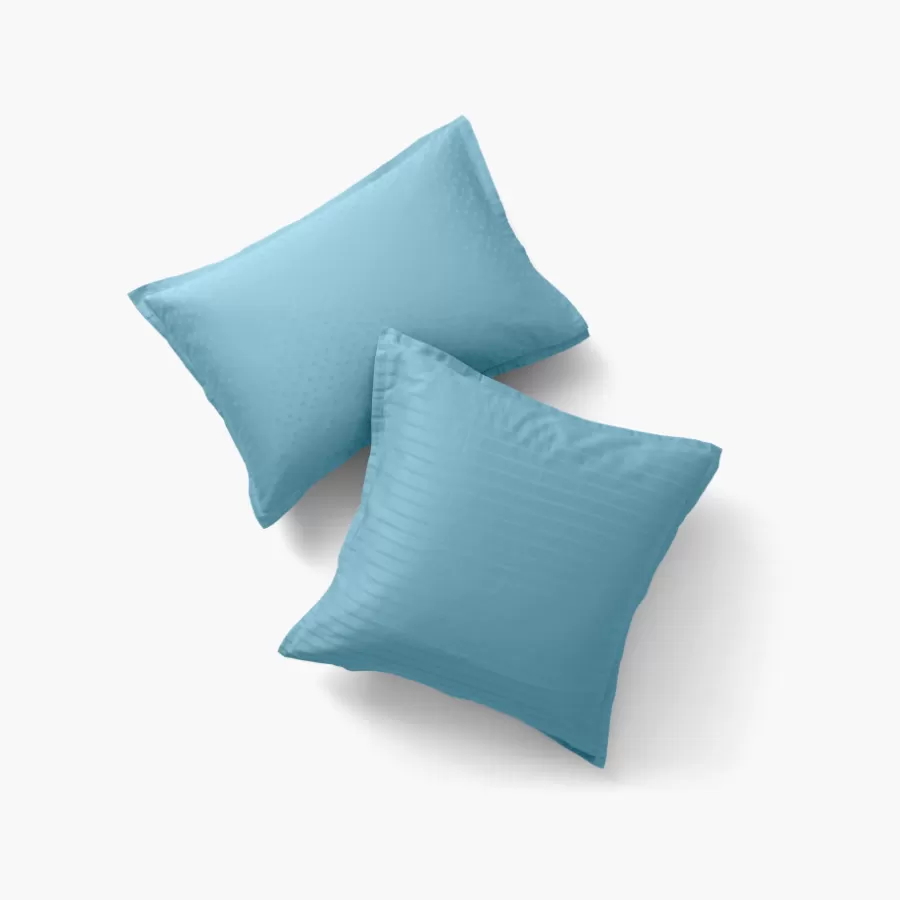 Carré Blanc Taies D’oreiller | Taie d'oreiller rectangulaire satin de coton jacquard pois et rayures Prestige glacier