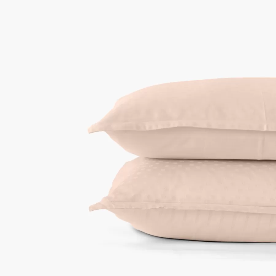 Carré Blanc Taies D’oreiller | Taie d'oreiller rectangulaire satin de coton jacquard pois et rayures Prestige nacre