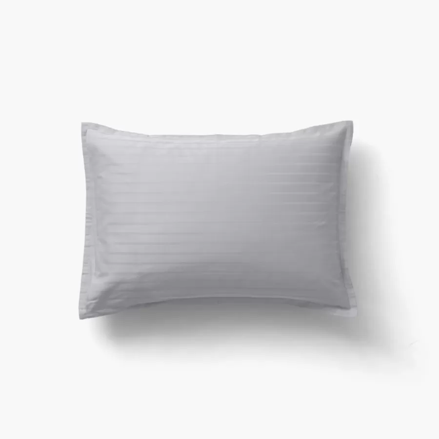 Carré Blanc Taies D’oreiller | Taie d'oreiller rectangulaire satin de coton jacquard pois et rayures Prestige tourterelle