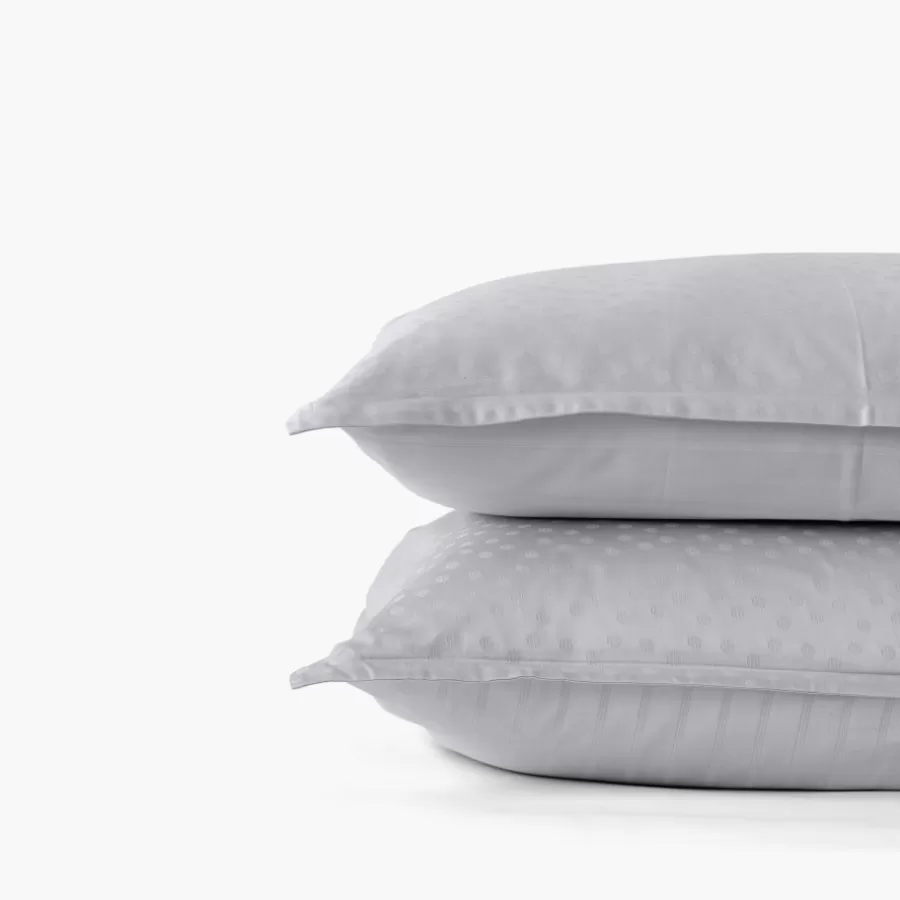 Carré Blanc Taies D’oreiller | Taie d'oreiller rectangulaire satin de coton jacquard pois et rayures Prestige tourterelle