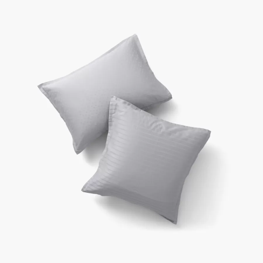 Carré Blanc Taies D’oreiller | Taie d'oreiller rectangulaire satin de coton jacquard pois et rayures Prestige tourterelle