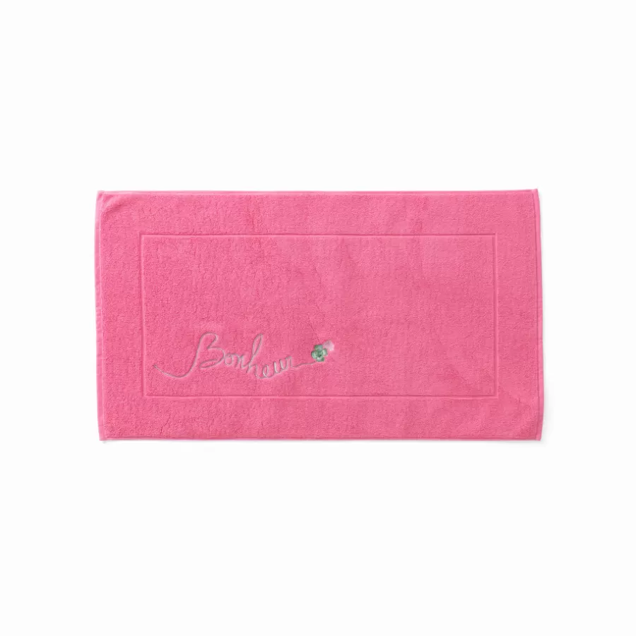 Carré Blanc Tapis De Bain | Tapis de bain bouclette de coton Eloges rose