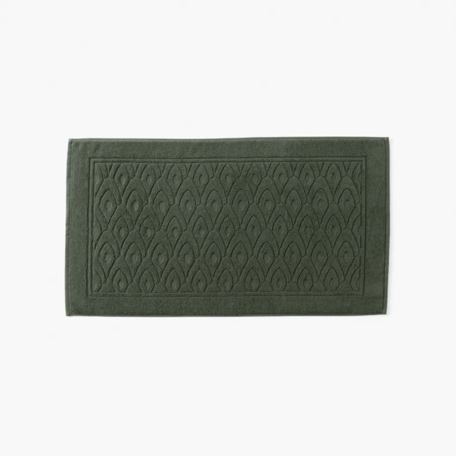 Carré Blanc Tapis De Bain | Tapis de bain coton et viscose de bambou Silvalys vert forêt