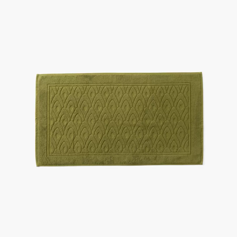 Carré Blanc Tapis De Bain | Tapis de bain coton et viscose de bambou Silvalys vert mousse