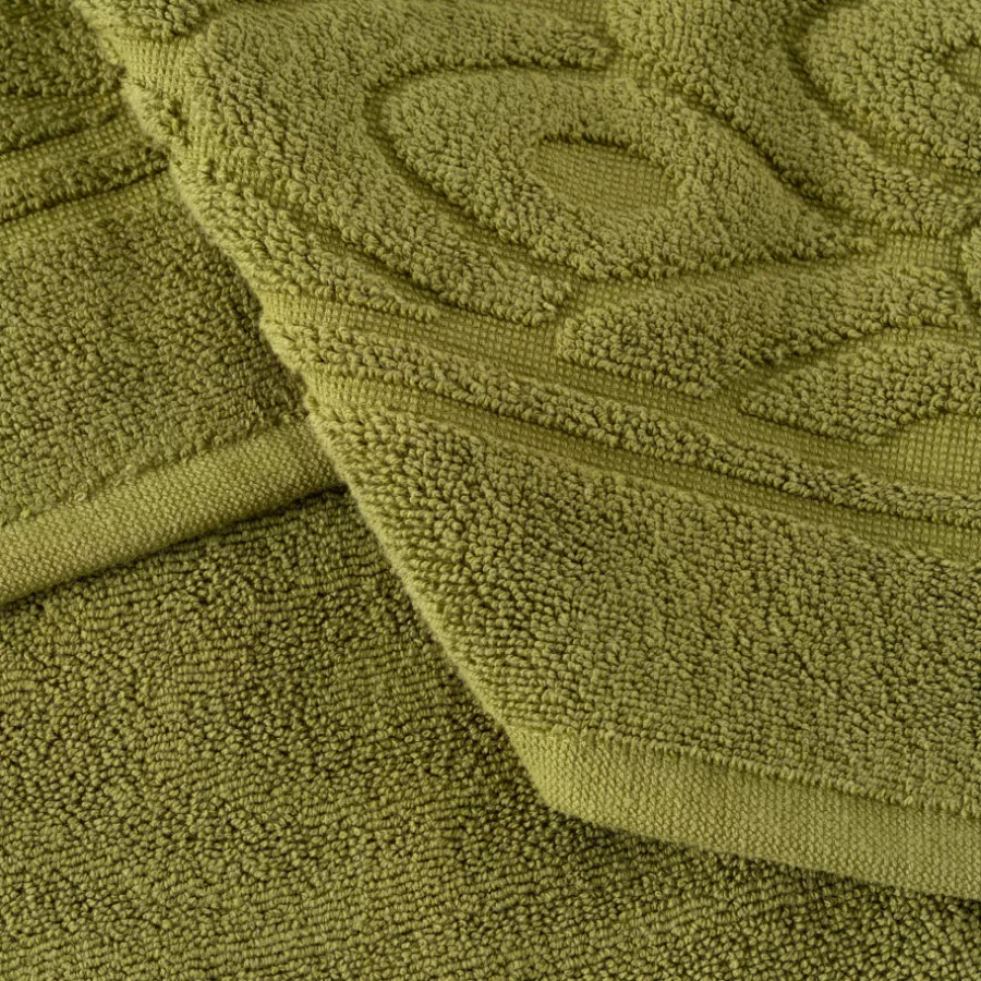 Carré Blanc Tapis De Bain | Tapis de bain coton et viscose de bambou Silvalys vert mousse