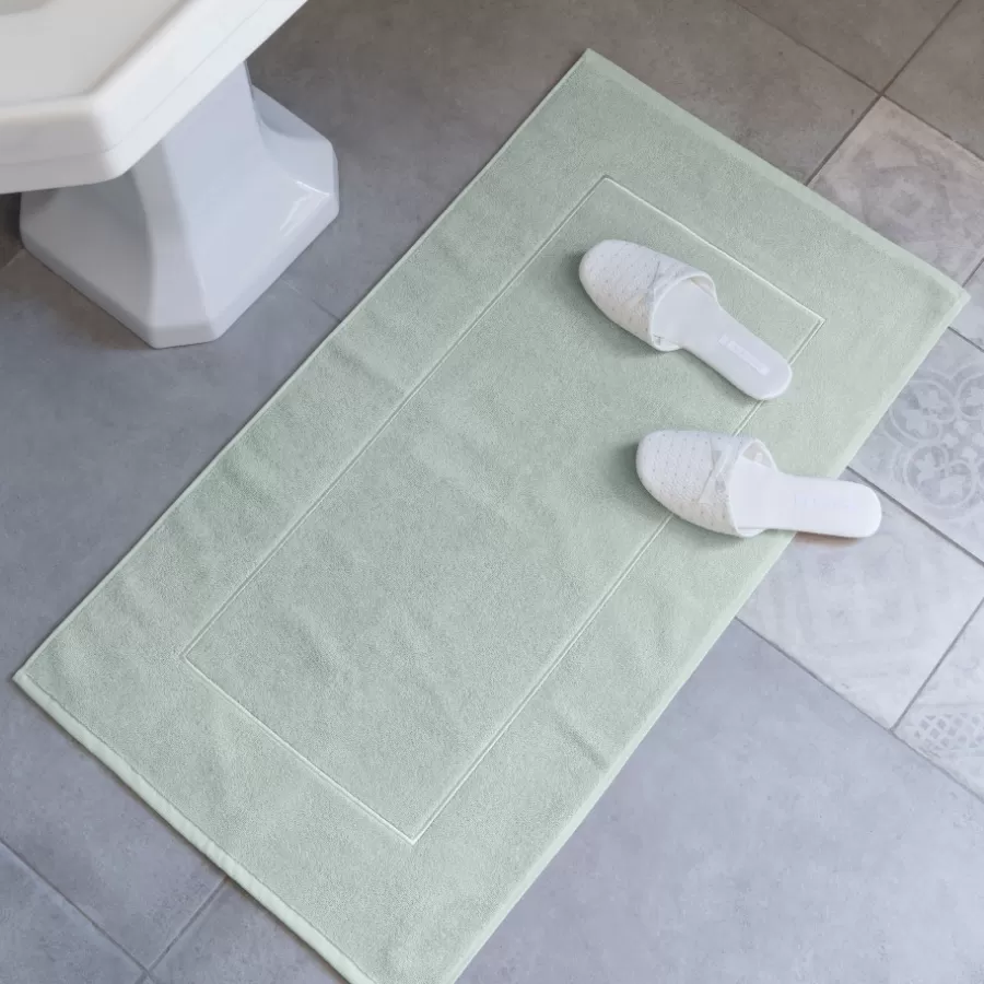 Carré Blanc Tapis De Bain | Tapis de bain coton Pampa II jade