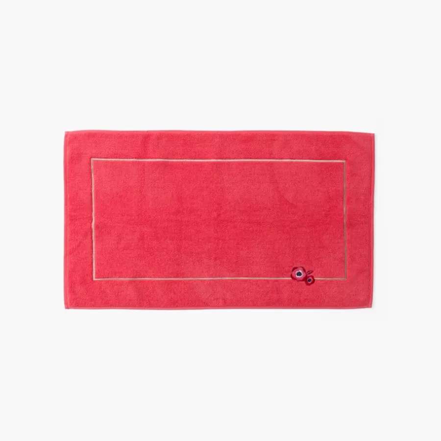 Carré Blanc Tapis De Bain | Tapis de bain coton Rosella coquelicot